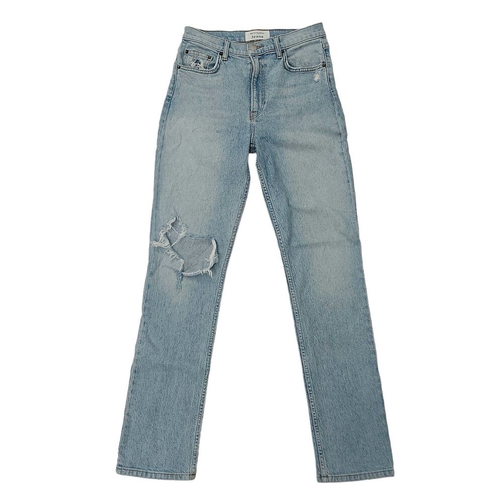 Reformation Liza High Rise Straight Jean Womens 26 Blue Distressed Medium Wash